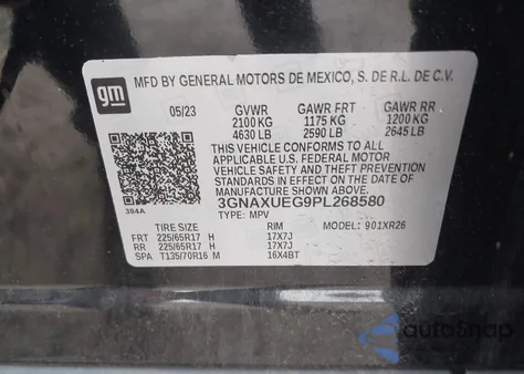 2023 Chevrolet Equinox Awd Lt из США, поврежденный, VIN 3GNAXUEG9PL268580